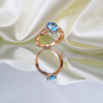 Blue Topaz Doğal Taş Gümüş Rose Bayan Yüzük