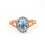 Blue Topaz Doğal Taş Gümüş Rose Bayan Yüzük - Görsel 2
