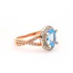 Blue Topaz Doğal Taş Gümüş Rose Bayan Yüzük - Görsel 3