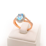Blue Topaz Doğal Taş Gümüş Rose Bayan Yüzük - Görsel 4