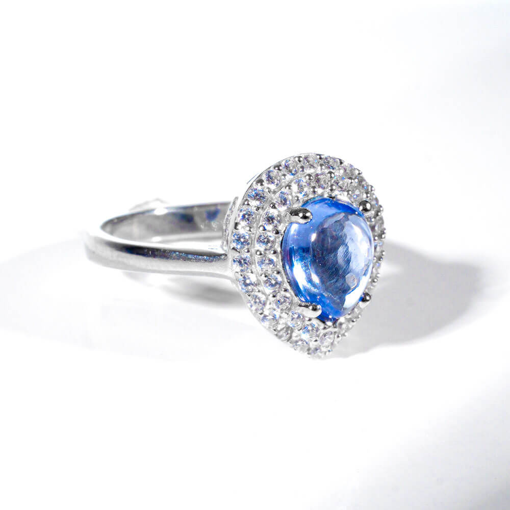 Blue Topaz Doğal Taş Gümüş Bayan Yüzük