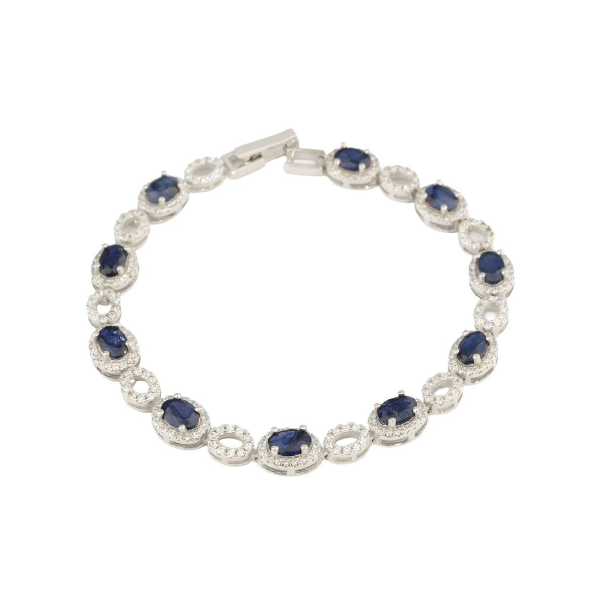 925 sterling silver women's bracelet designed with oval cut blue sapphire natural stones and sparkling details.