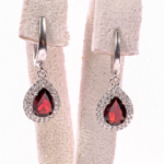 Orijinal Natural Lal (Garnet) Doğal Taş Gümüş Küpe