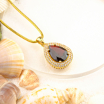 Garnet (Lal) Doğal Taş Gümüş Gold Bayan Kolye - Görsel 7