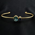 Blue Topaz ve Kyanit Taşı 925 Ayar Gümüş Kelepçe Bileklik - Görsel 5