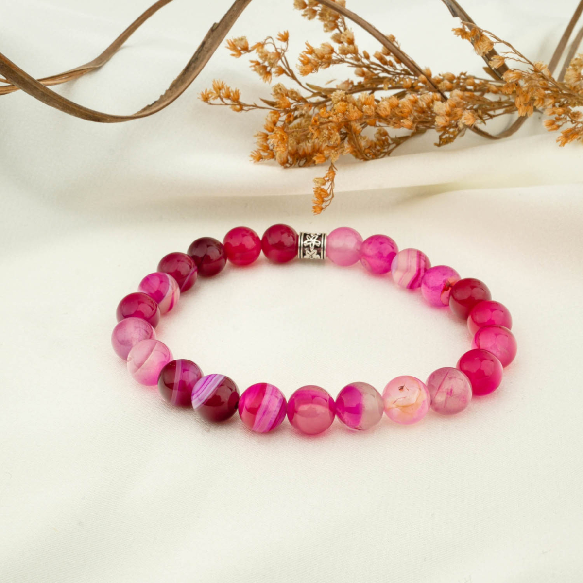 Pembe Akik Doğal Taş Bileklik (8mm)