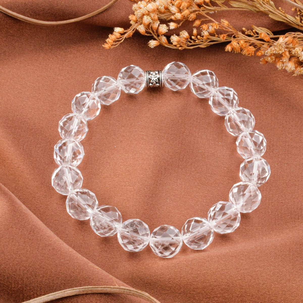 5A+Kalite Kristal Kuvars Taşı Faset Kesim Bileklik (10mm)