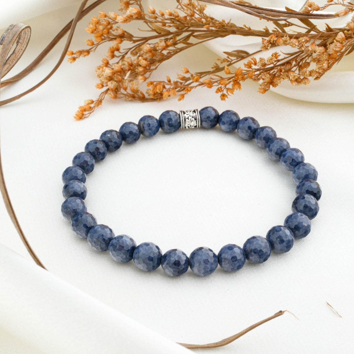 Safir Doğal Taş Faset Kesim Bileklik (8mm)