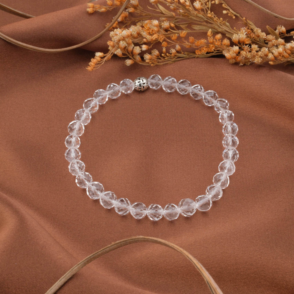 5A+Kalite Kristal Kuvars Taşı Faset Kesim Bileklik (6mm)