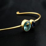 Blue Topaz ve Kyanit Taşı 925 Ayar Gümüş Kelepçe Bileklik - Görsel 6
