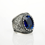 Orijinal Safir Doğal Taş Gümüş Erkek Yüzük (13,5ct) - Görsel 3