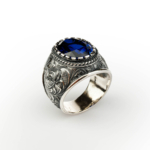 Orijinal Safir Doğal Taş Gümüş Erkek Yüzük (13,5ct) - Görsel 4