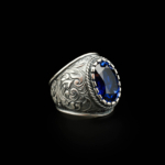 Orijinal Safir Doğal Taş Gümüş Erkek Yüzük (13,5ct) - Görsel 6