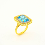 Swiss Blue Topaz ve Sarı Mozanite Taşlı 925 Ayar Gümüş Gold Kaplama Kadın Yüzük - Görsel 6