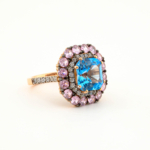 Özel Tasarım Orijinal Swiss Blue Topaz ve Pembe Topaz Taşı 925 Ayar Gümüş Tasarımlı Kadın Yüzük - Görsel 2