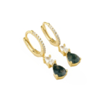 Moss Agate (Akik) Doğal Taş Gümüş Gold Bayan Küpe - Görsel 2