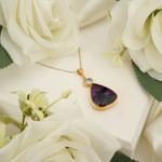 Ametist Taşı ve Blue Topaz Taşı Gold Kaplama 925 Ayar Gümüş Kolye