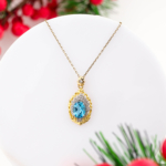 Blue Topaz Taşı 925 Ayar Gümüş Tasarımlı Bayan Kolye