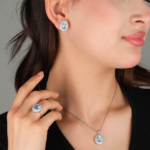 Orijinal Blue Topaz Taşı 925 Ayar Gümüş Tasarımlı Bayan Set