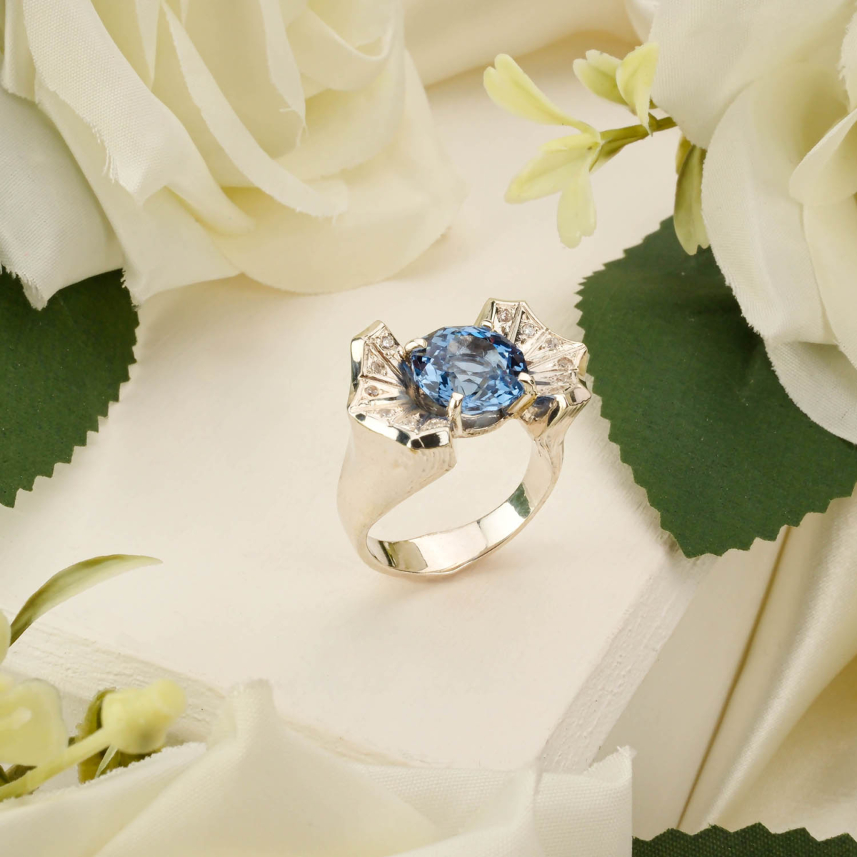 Blue Topaz Taşı 925 Ayar Gümüş Erkek / Kadın (Unisex) El İşçiliği Yüzük