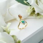 Orijinal Bodrial Opal ve Sitrin Taşı Gold Kaplama 925 Ayar Gümüş Yüzük