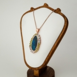 Özel VİP Kalite Bodrial Opal, Zebercet ve Blue Topaz Taşı 925 Ayar Gümüş Rose Kolye - Görsel 7