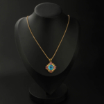 Özel Tasarım Sitrin, Turmalin ve Swiss Blue Topaz Taşı Gold Kaplama 925 Ayar Gümüş Kolye - Görsel 2
