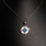 Orijinal Blue Topaz, Sedef ve Swarovski Taşı 925 Ayar Gümüş Tasarımlı Bayan Kolye - Görsel 2