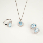 Orijinal Blue Topaz Taşı 925 Ayar Gümüş Tasarımlı Bayan Set - Görsel 7