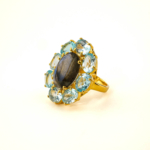 Labradorit ve Blue Topaz Taşı 925 Ayar Gümüş Gold Kaplama Bayan Yüzük - Görsel 5