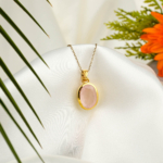 Pembe Kuvars Taşı 925 Ayar Gümüş Tasarımlı Gold Kaplama Bayan Kolye