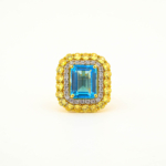 Swiss Blue Topaz ve Sarı Mozanite Taşlı 925 Ayar Gümüş Gold Kaplama Kadın Yüzük - Görsel 2