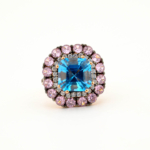 Özel Tasarım Orijinal Swiss Blue Topaz ve Pembe Topaz Taşı 925 Ayar Gümüş Tasarımlı Kadın Yüzük - Görsel 4