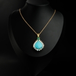 Orijinal Özel Turkuaz (Firuze), Zümrüt ve Blue Topaz Taşı 925 Ayar Gümüş Tasarımlı Kolye - Görsel 2