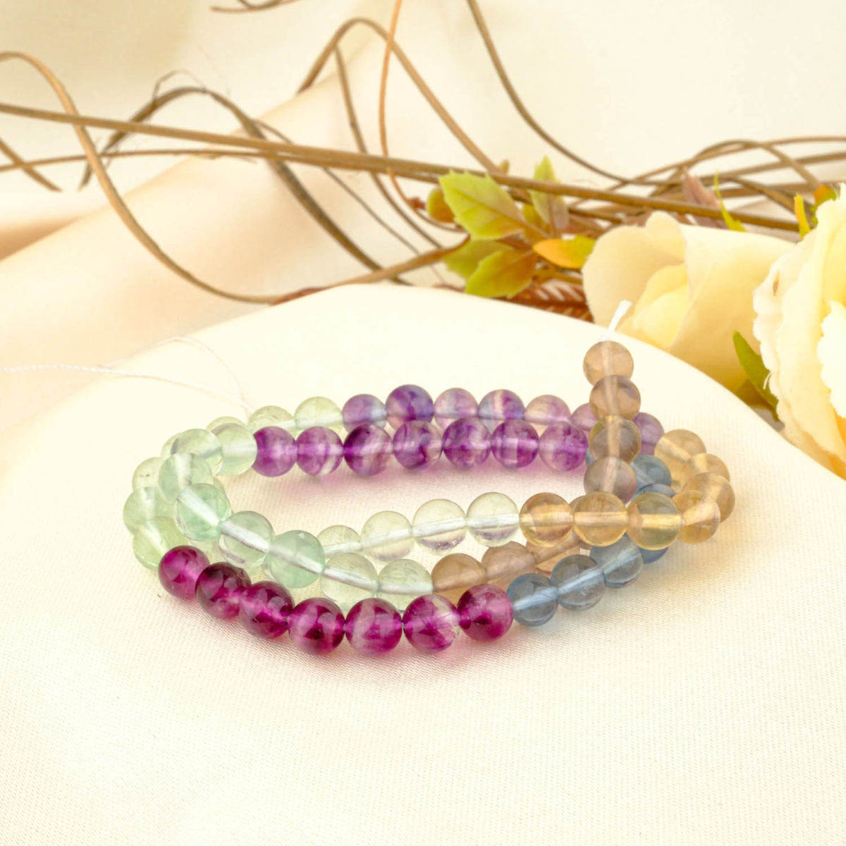 5A+Kalite Rainbow Florit Doğal Taş Dizi (6mm)