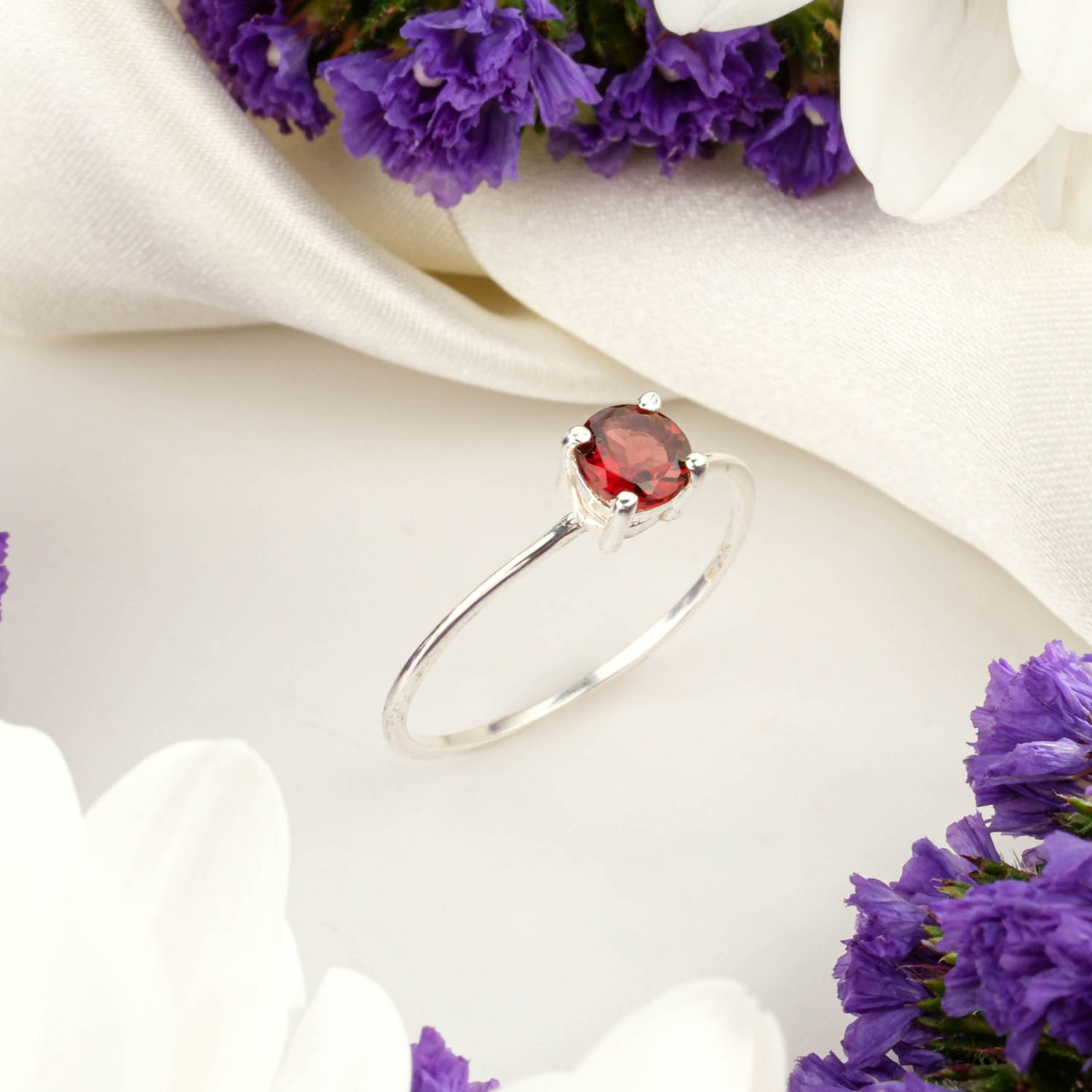 Garnet (Lal) Taşı 925 Ayar Gümüş Bayan Yüzük