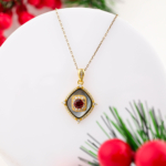 Garnet, Sedef ve Swarovski Taşı 925 Ayar Gümüş Tasarımlı Bayan Kolye