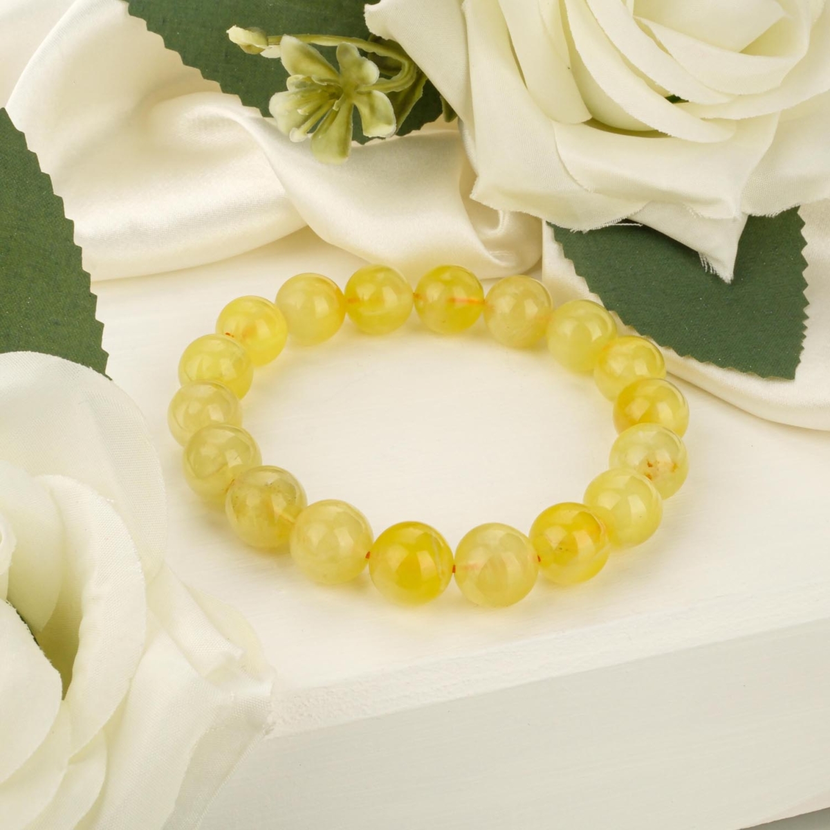 6A+ Kalite Özel Golden Prehnite Doğal Taş Bileklik (11-12mm)
