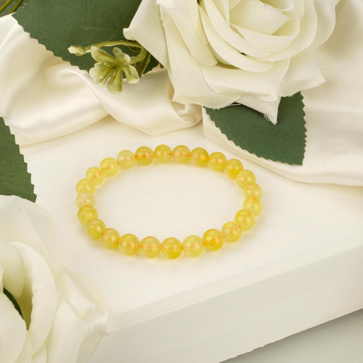 6A+ Kalite Özel Golden Prehnite Doğal Taş Bileklik (7-8mm)