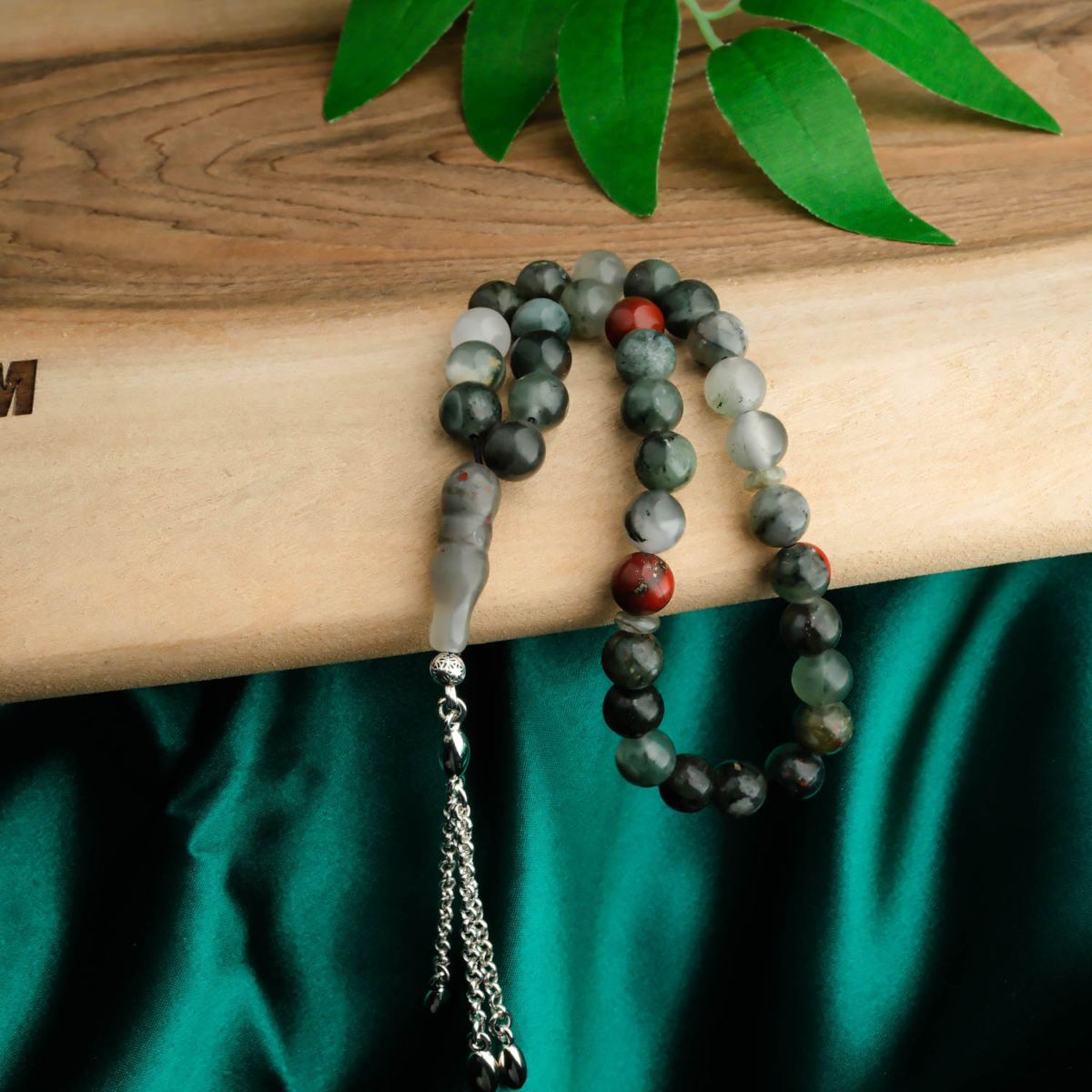 Orijinal Kan Jasper Doğal Taş 33lü Metal Tesbih (8mm)