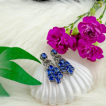 Orijinal Natural Safir-Kyanit ve Elmas Doğal Taş Gümüş Küpe
