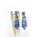 Orijinal Natural Safir-Kyanit ve Elmas Doğal Taş Gümüş Küpe - Görsel 3