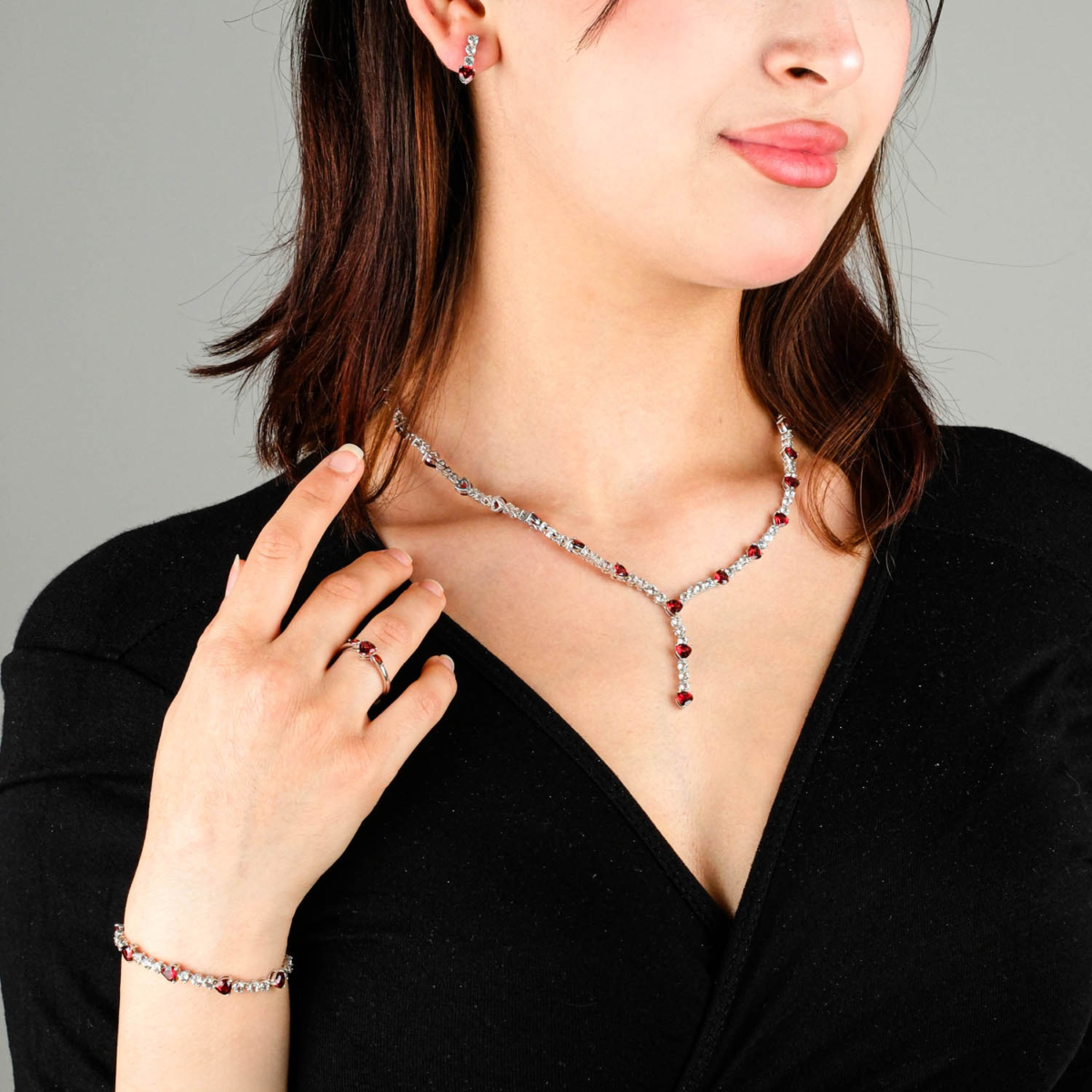 Orijinal Lal (Garnet) Taşı 925 Ayar Gümüş Set