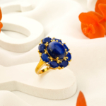 Lapis Lazuli Taşı 925 Ayar Gümüş Gold Kaplama Bayan Yüzük