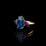 Özel Avustralya Bodrial Opal ve Ametist Taşı Gold Kaplama 925 Ayar Gümüş Yüzük - Görsel 6