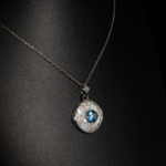 Orijinal Blue Topaz, Sedef ve Swarovski Taşı 925 Ayar Gümüş Tasarımlı Bayan Kolye - Görsel 4