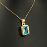 Blue Topaz Taşı 925 Ayar Gümüş Tasarımlı Gold Kaplama Bayan Kolye - Görsel 4