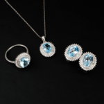 Orijinal Blue Topaz Taşı 925 Ayar Gümüş Tasarımlı Bayan Set - Görsel 4