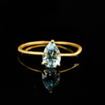 Blue Topaz Taşı 925 Ayar Gümüş Gold Kaplama Kadın Yüzük - Görsel 5