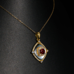 Garnet, Sedef ve Swarovski Taşı 925 Ayar Gümüş Tasarımlı Bayan Kolye - Görsel 3
